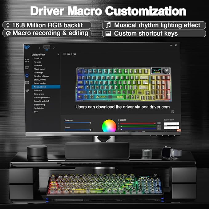 AULA F98 Pro V3 Wireless Mechanical Keyboard with Transparent Keycaps,Hot-swappable,Pre-lubed Linear Switches,Gasket Structure,RGB Backlit,TFT Screen,BT5.0/2.4G/USB-C Wired Computer Keyboard