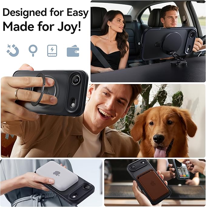 CASEKOO Ultra-Magnetic Stand for iPhone Air Case [Military Drop Protection] [Compatible with MagSafe] Shockproof Translucent Matte Slim Ring Holder Case for iPhone 17 Air Phone Cover 6.5", Black
