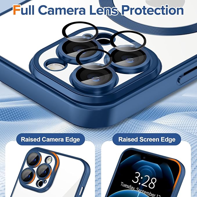 Hython Magnetic Clear for iPhone 14 Pro Max Case with Camera Lens Protector [Compatible with MagSafe] Plating Edge Slim Soft TPU Cover Protective Phone Case for 14 Pro Max 6.7", Matte Deep Blue