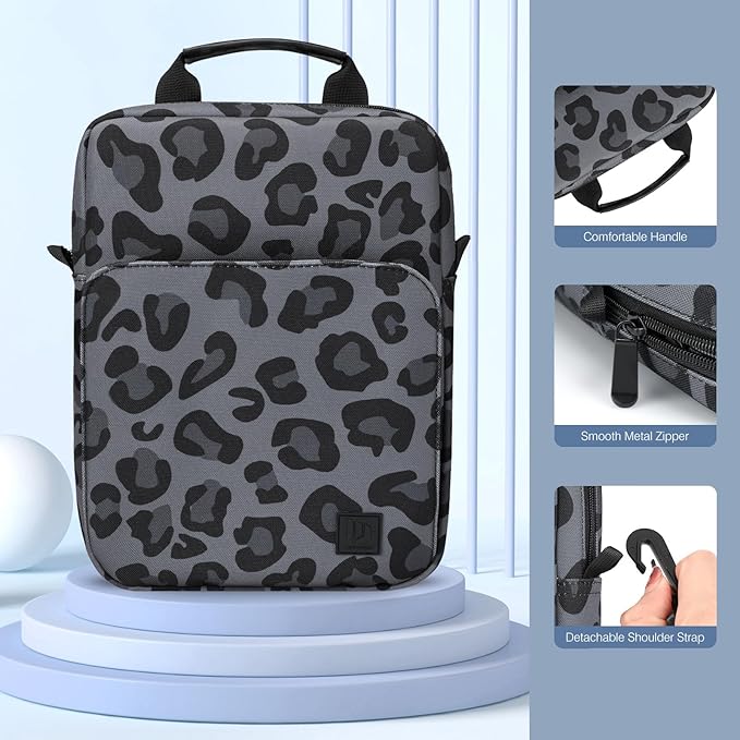 Dadanism 9-11 Inch Tablet Sleeve Bag Carrying Case with Shoulder Strap for iPad (A16) 11", iPad 10th Gen 10.9", iPad Air M4/Pro M5 11", iPad 9/8/7th 10.2", Galaxy Tab A11+ Plus 11", Leopard Black