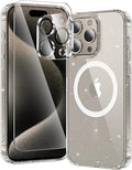 toushion 3 in 1 for iPhone 15 Pro Max Case Clear with MagSafe, Not Yellowing, Screen Protector*1 Camera Lens Protector*1,Protection for iPhone 15 Pro Max Phone Case 6.7 inch Clear Glitter