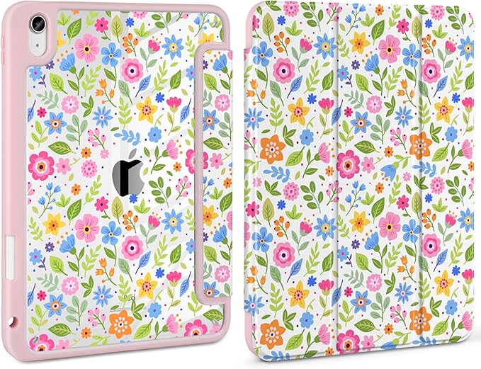 Case for iPad Air 13 inch 2026 M4 2025 M3 2024 M2 Release Slim Lightweight Shockproof Cute Printed Cover with Clear Back TPU Edge Pencil Holder Trifold Stand Auto Wake Sleep, Ditsy Floral