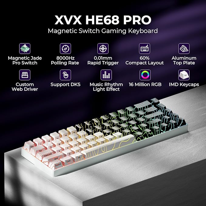 x XVX HE68 Pro Rapid Trigger Keyboard 60% Percent,Hall Effect Keyboard with Gateron Magnetic Jade Pro Switch,CNC Aluminum Frame Topographic Custom Mechanical Key Board for PC/Laptop/Xbox/PS4/PS5