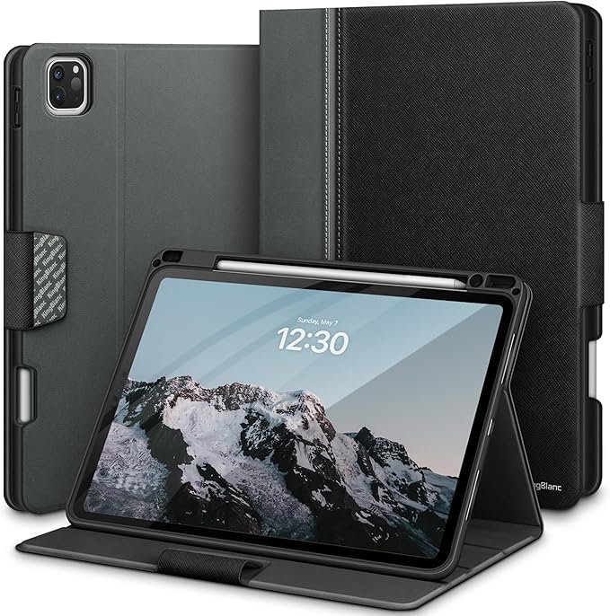 KingBlanc Case for iPad Pro 11-inch (M5 2025, M4 2024) with Pencil Holder, PU Leather Durable Protective Cover, Auto Sleep/Wake, Support Pencil Pro/Pencil (USB-C), Viewing/Typing Angles, Black