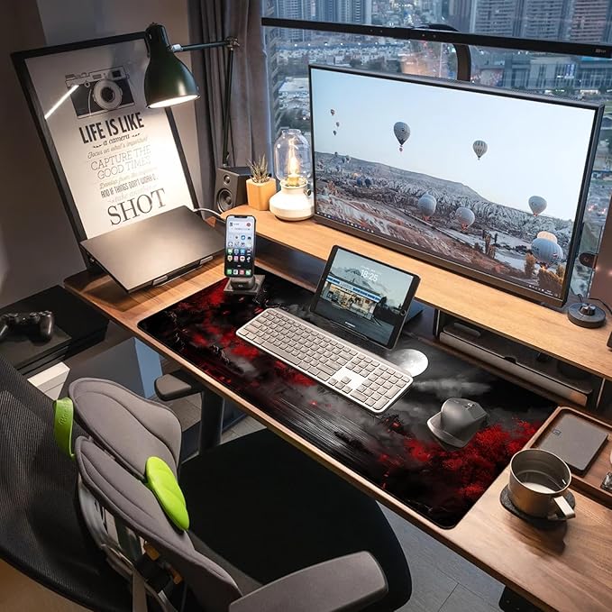 Extended Gaming Mouse Pad, Large Mouse Mat 3 mm Nature Rubber Base Mousepad with Stitched Edges, Non-Slip Desk Mat for Office Home Great Gift 31.5x11.8 Inch (Dark Canyon 4)