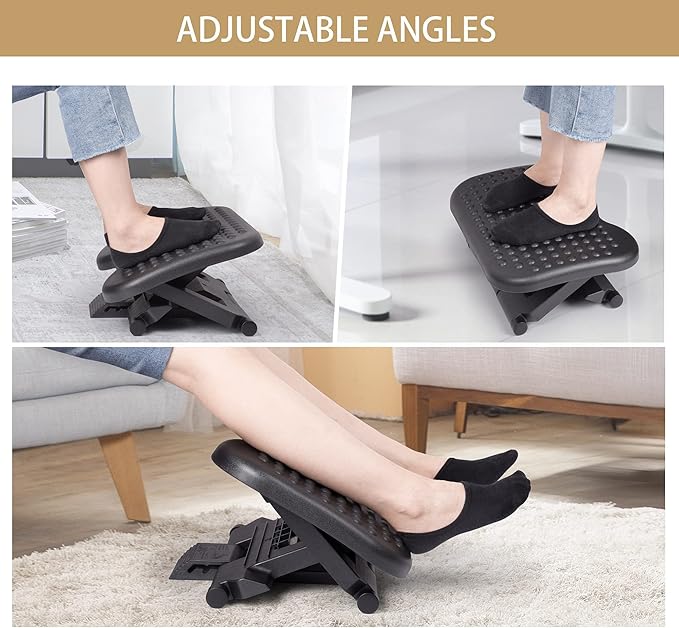 Auslar Foot Rest for Under Desk at Work, Ergonomic Adjustable Foot Rest with Massage Texture Board, Under Desk Foot Stool for Office, Home
