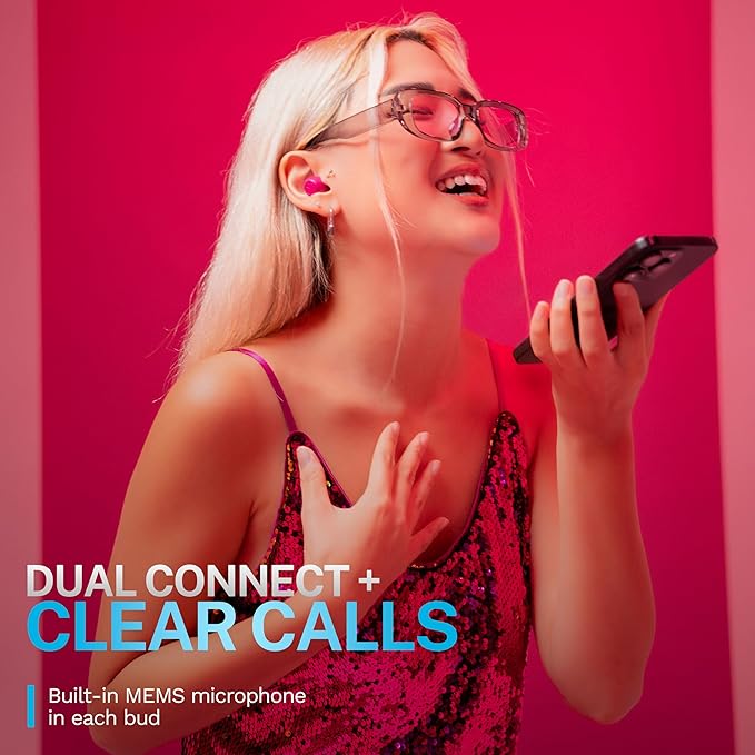 JLab Go Pop ANC True Wireless Earbuds & Charging Case, Fuchsia, Active Noise Cancelling, 10mm Drivers, Dual Connect, Customize Your Sound with App, Be Aware Mode, Compact Fit, MEMS Microphone