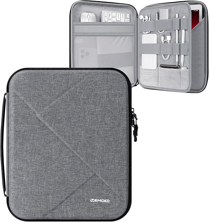 MoKo 13 inch Tablet Sleeve Bag for 13 inch iPad Air M4 2026, iPad Pro 13 M5/M4/Air M3/M2, iPadPro 12.9, Galaxy Tab S8+/S9+ 12.4, Hard Shell EVA iPad Bag with Storage and Padded Handle, Gray