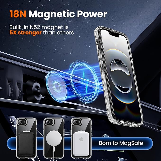 toushion 3 in 1 for iPhone 16E/17E Case Clear, Yellowing-Resistant Acrylic Back, Shockproof Guard Corners, Military-Grade Protection for iPhone 16e & 17e 6.1 inch Clear Bumper