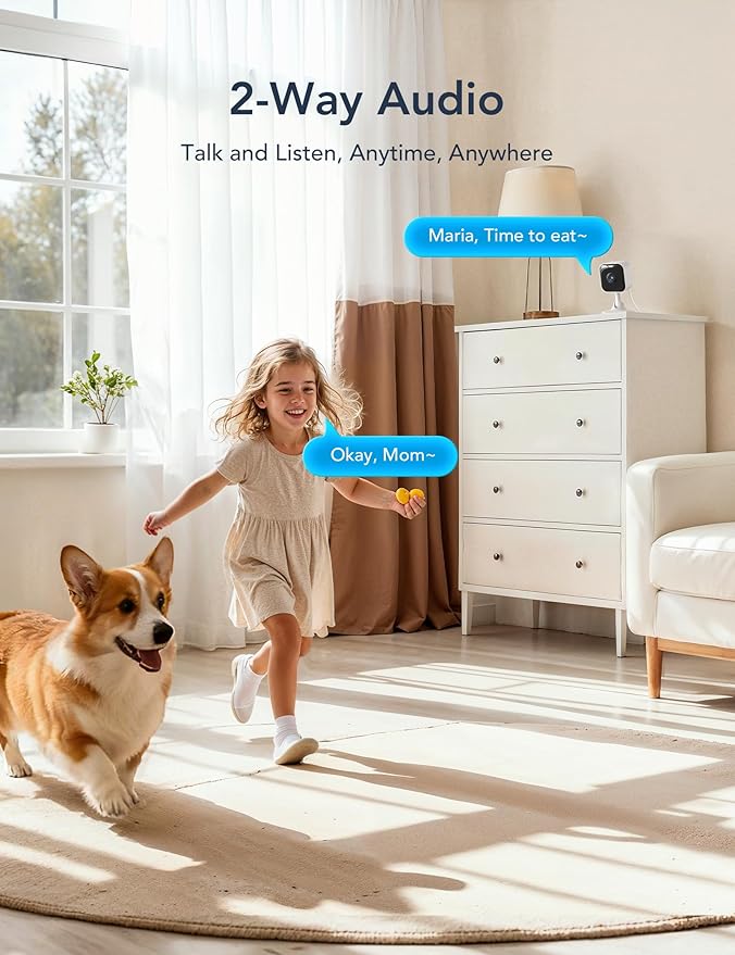 GNCC 2K Indoor Security Camera for Home, Pet Camera with Dual-Band WiFi, Mini Dog Cam with Phone App, Motion Detection, Works w/Alexa, Cloud & SD Card Storage, Fixed View, Plug-in, GC4