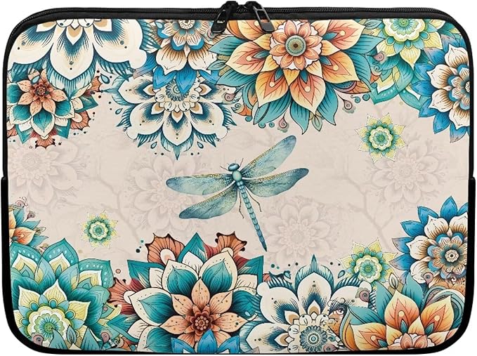 Boho Flower Dragonfly Laptop Protective Sleeve for Women Men Computer Sleeve 13 Inch Laptop Case Bag Lightweight Computer Carrying Case Suitable GITS for Teens Tablet Bags