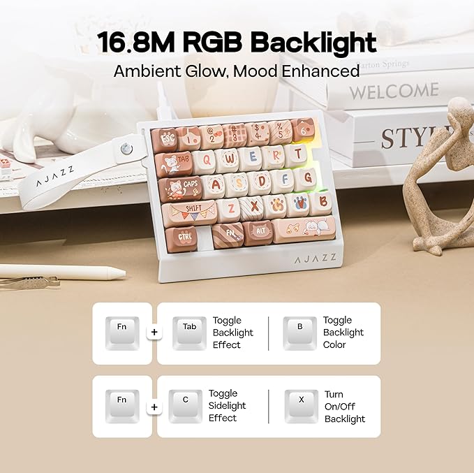 MechLands AJAZZ AK029 One Handed Gaming Keyboard, 8Khz Polling, 29 Keys Rapid Fast Wired Keyboard, SOCD & DKS, Magnetic Switch, Adjustable Actuation, RGB Backlits, Aluminum Plate (White Brown)