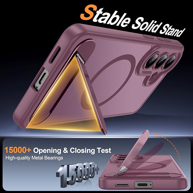 Magnetic for Samsung Galaxy S26 Case, [Compatible with MagSafe][Full Camera Protection][Built-in Invisible Kickstand] Translucent Matte Phone Case for S26 6.3" - Wine Red