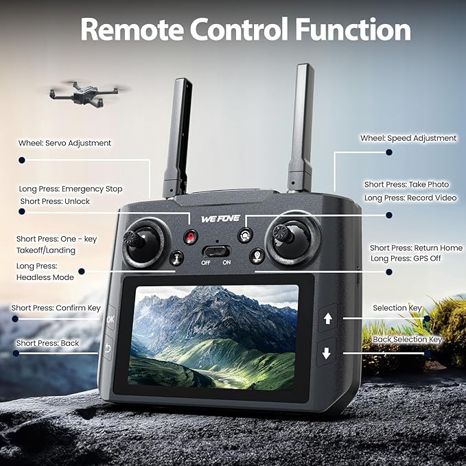 Drones with Camera for Adults 4K, WF33 GPS Foldable FPV Drone with 4.5" LCD Screen on Controller, Under 249g, Brushless Motor, Return Home, 5G Transmission, 40 Mins Flight Time, 8GB Card