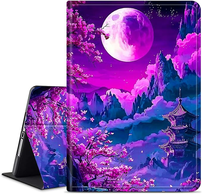 for Amazon Kindle Fire 7 (9th/7th/5th Generation, 2019/2017/2015 Release) 7" Tablet Case, Slim Kickstand Stand Leather Smart Cover with Auto Wake/Sleep, Purple Mountain Moon