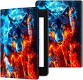 for 7" Kindle Paperwhite 12th Generation 2024/2025 & Kindle Colorsoft Signature Edition Tablet Case, Slim Kickstand Stand Leather Smart Cover with Auto Wake/Sleep, Red Blue Flaming Wolf