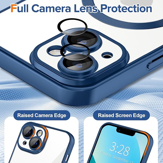 Hython Magnetic Clear for iPhone 13 Case with Camera Lens Protector [Compatible with MagSafe] Luxury Plating Edge Slim Soft TPU Cover Protective Phone Case for iPhone 13 6.1", Matte Deep Blue
