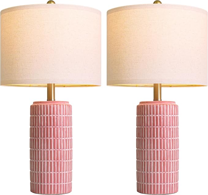 PoKat 23" Ceramic Table Lamps for Living Room, Farmhouse Bedside Lamps Set of 2 for Bedroom, Rustic Nightstand Lamps for Office Sideboard Entryway Hallway Decor Gifts (Matte Red)