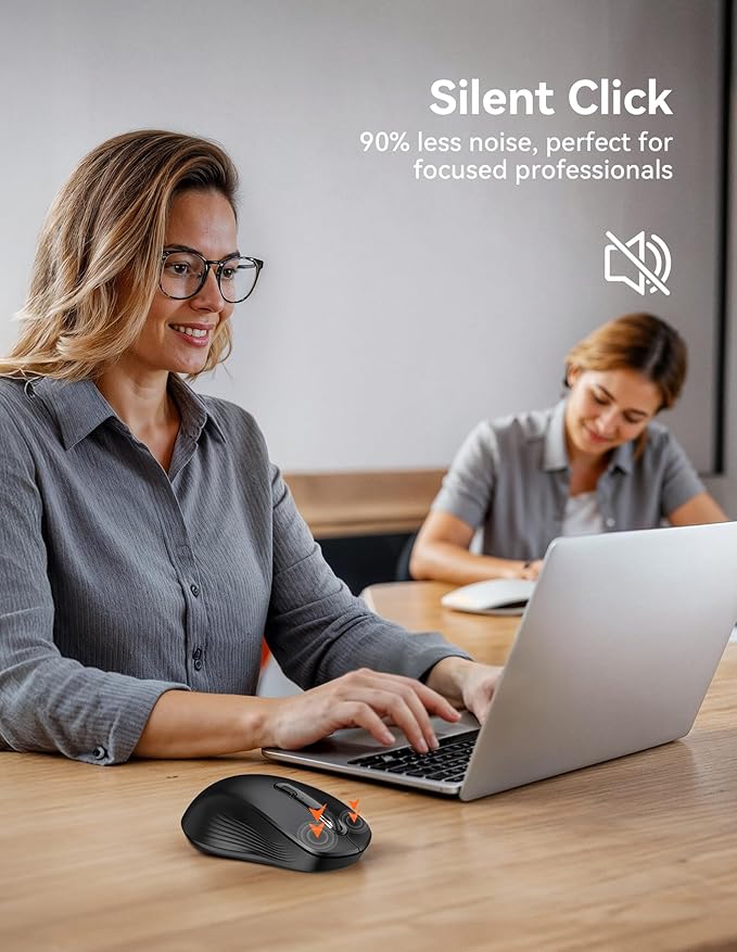 TECKNET Rechargeable Bluetooth Mouse, [ USB + BT5.0 + BT3.0 ] Wireless Mouse, Ergonomic Design, Silent Click, 6-Level 4800 DPI Wireless Mice, 3-Device Switching for Laptop, Computer, MacBook（Charcoal）