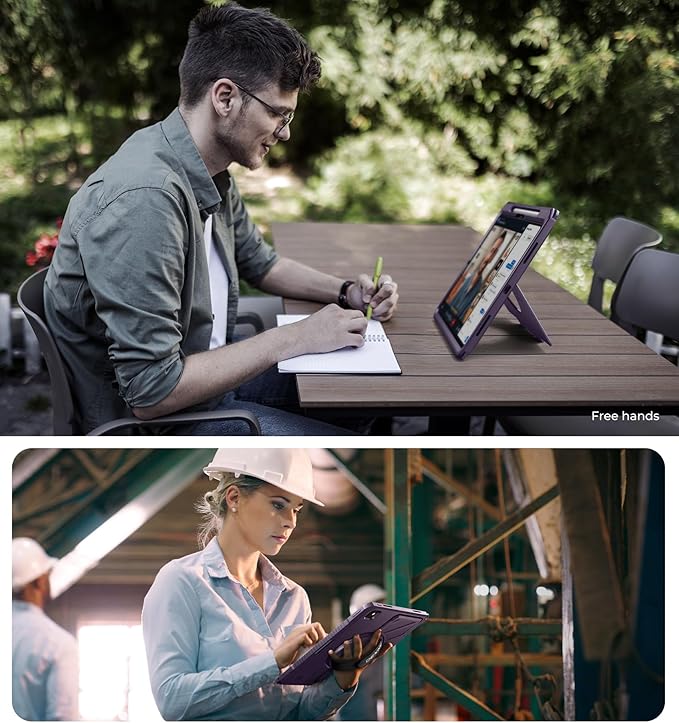 Dexnor for iPad Pro 13 inch Case M5 2025/M4 2024, Rugged Protective Case with 360° Rotating Hand Strap & Large Steady Stand & Screen Protector & Pencil Holder Shockproof Full-Body Bumper Cover,Purple