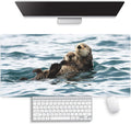 Large Gaming Mouse Pad (31.5" x 15.8") - Cute Sea Otters Nature Animal Playing Water Funny Scene, Extra XXL Extended Office Accessories, Premium Stitched Anti-Slip Desk Mat