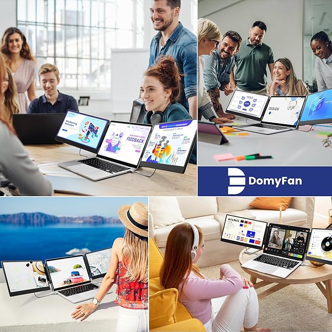 domyfan 14" Laptop Screen Extender, S3 FHD 1080P IPS Triple Portable Monitor Laptop, HDMI/USB-A/Type-C Compatible with Windows/Mac/Android