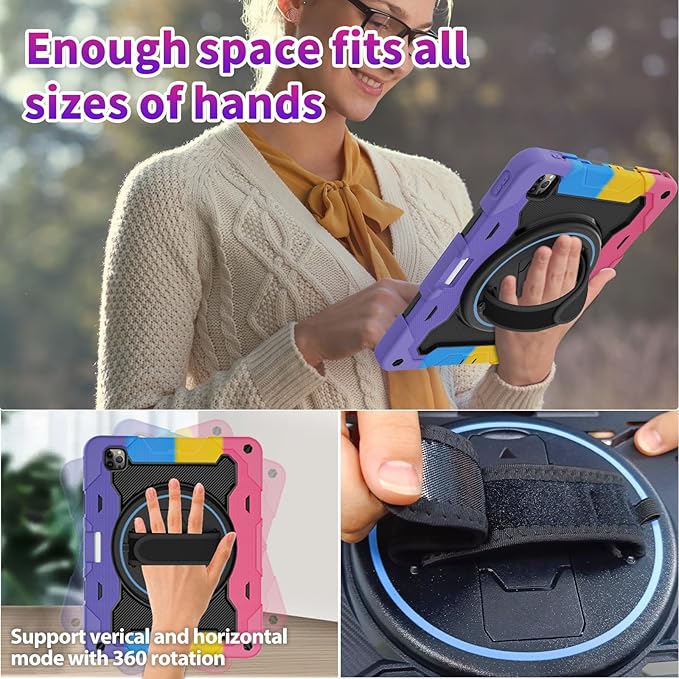 for iPad Pro 12.9 inch Case (6th/5th/4th/3rd Gen),Not fit iPad 12.9 2nd/1st Gen with Screen Protector for Kids with 360 Kickstand Hand Strap Pencil Holder [15ft Drop Protection]