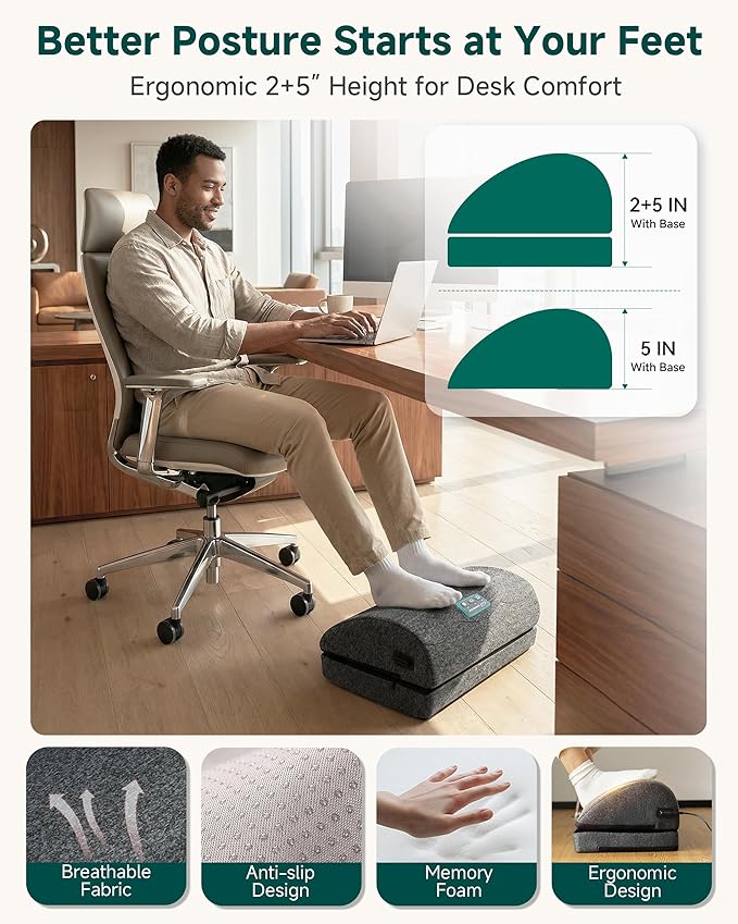Snailax Heated Foot Rest for Under Desk at Work, Foot Stool with Vibration Massage, 3 Heat Levels, Ergonomic Memory Foam Feet Warmer Heater