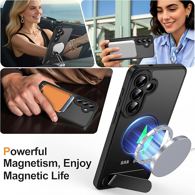 Magnetic for Samsung Galaxy S26+ Plus Case, [Compatible with MagSafe][Full Camera Protection][Built-in Invisible Kickstand] Translucent Matte Phone Case for S26 Plus 6.7" - Black