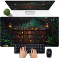 Large Desk Pad Anime Mouse Mat, Extended Gaming Mouse Pad Forest Library Keyboard Pad, Computer Desktop Pad Full Desk Mat XXL, Magical Cottagecore Decor for Office Laptop 31.5x15.7 Inch
