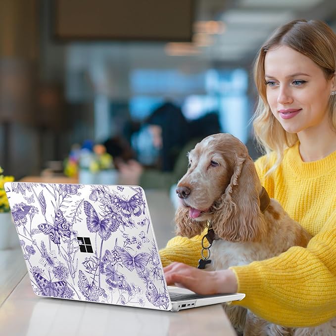 Hard Case for 15-inch Microsoft Surface Laptop Copilot+ PC 2024 (7th Ed) Fashionable Lightweight Floral Design Clear Laptop Shell, with TPU Keyboard Cover & OTG Adapters, Butterfly