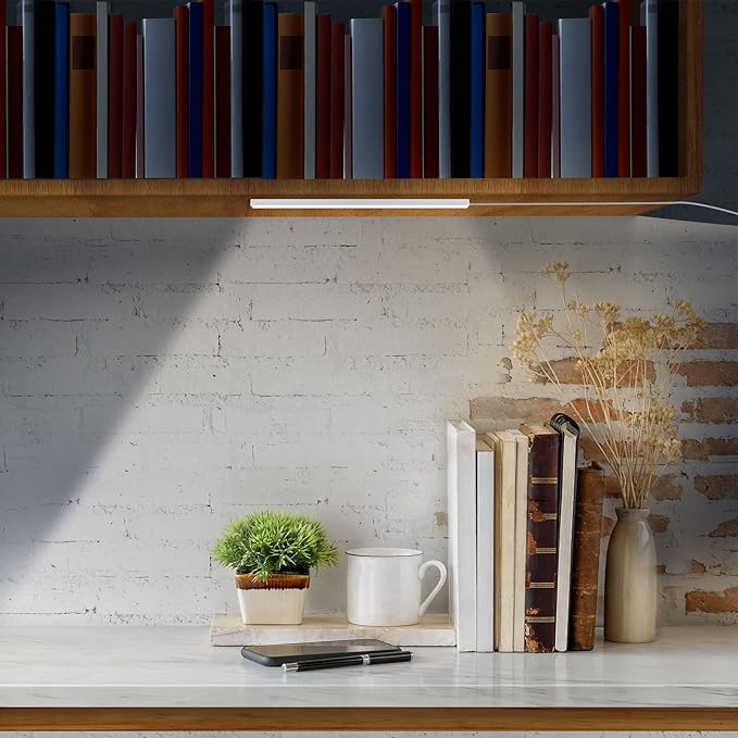 GLVSAE Under Cabinet Lights, 12 Inch Plug in Light Bar, LED Closet Light, 6000K Cool White Light, Ultra Thin Dimmable Light Bar, Suitable for Kitchen/Desk/Closet/Workbench