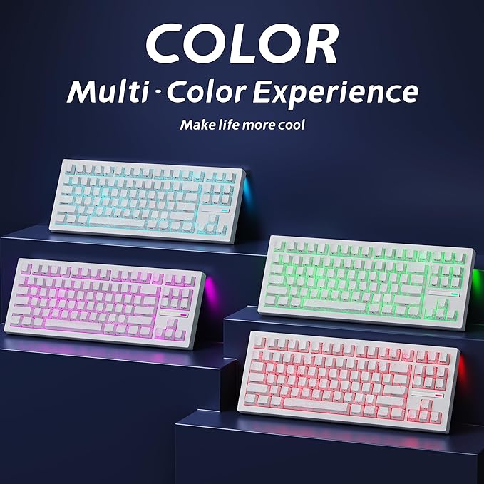 ZORNHER ZH870 Wireless Gaming Mechanical Keyboard,80% White Gaming Keyboard with White Spider Web IMD PC Keycaps,Creamy Sounding Linear Switches,Hot-Swappable,RGB Backlit