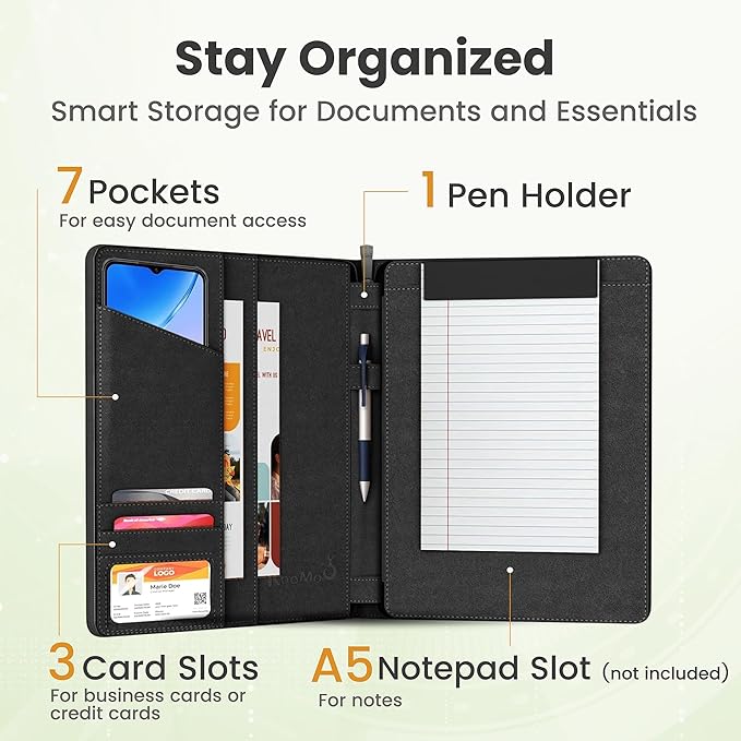 Universal Padfolio Case – Tablet Portfolio Organizer with Notepad Holder – Compatible with iPad 10th 11th Gen, iPad Pro 11, iPad 7 8 9 10.2 10.9 and 9.7 inches