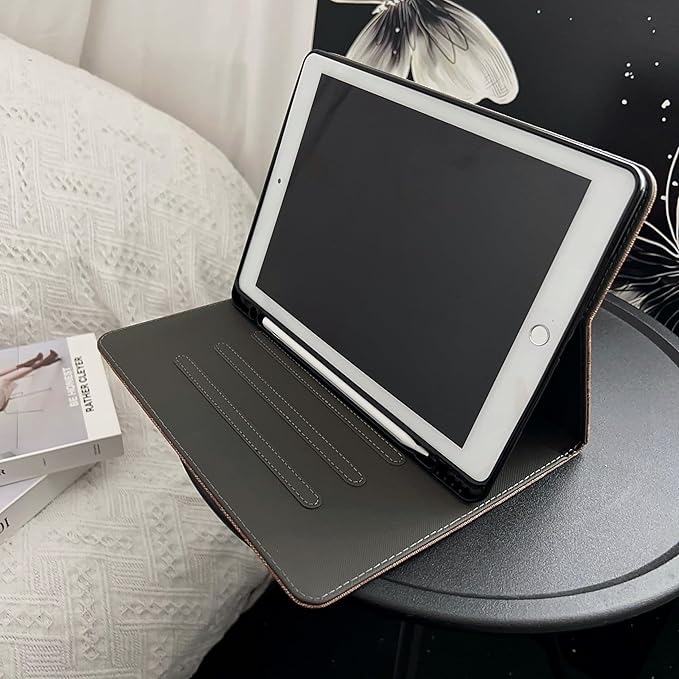 Brown Designer PU Leather Case for iPad 10.2 Inch 9th/8th/7th Gen (2021/2020/2019), iPad Pro 10.5 Inch 2017, Slim Protective Cover with Pencil Holder, Soft TPU Back & Auto Sleep/Wake