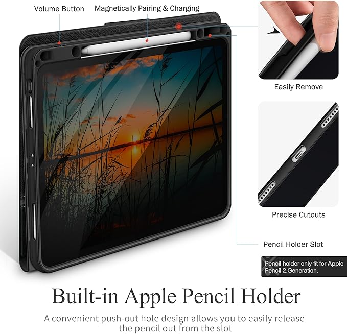 KingBlanc for iPad Pro 12.9 Case 6th/5th/4th/3rd Generation (2022/2021/2020) with Pencil Holder, PU Leather Smart Stand Cover, Auto Sleep/Wake, Apple Pencil2 Charging, Multi-Angle for Typing, Black
