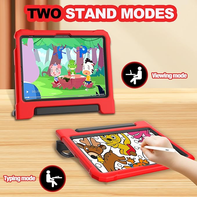 YIHE Kids Case for iPad (A16) 11th Generation 11 Inch 2025 & iPad 10th Generation 10.9 inch 2022, with Built-in Screen Protector and Handle Stand, Full Body Shockproof Protective Cover, RedBlack