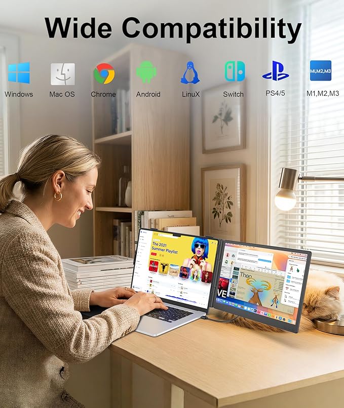 Laptop Screen Extender 1.87lbs Ultra-Portable & Ultra Slim, 14.2" FHD 1080P Dual Portable Monitor for 14"-17.3" Laptop, Plug & Play Travel Monitor Extender Compatible with Wins/Mac/Chrome/Android