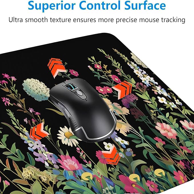 Floral Desk Mat Cute Plant Wildflowers Flowers Large Gaming Mouse Mat with Stitched Edges,Non-Slip Waterproof Rubber Base Mous Mat 31.5"x11.8" Office Computer Keyboard Laptop Home