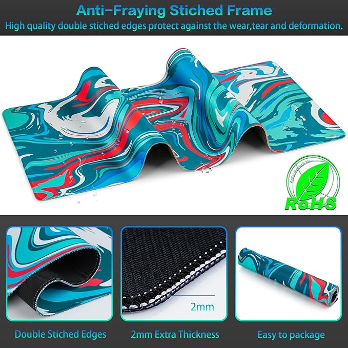 Canjoy Gaming Mouse Pad, Fluid Pattern Mouse Pad 31.5x11.8inch Large Extended Computer Mouse Mat Keyboard Full Desk Mousepad for Gaming, Office, Home