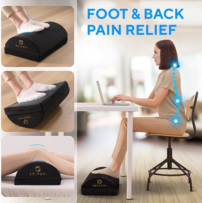 Premium Under Desk Footrest - Ergonomic Foot Rest for Work, Home & Office Use - Adjustable Height Memory Foam Foot Stool for Gaming Chair - Comfortable & Perfect for Back Pain Relief and Leg Support