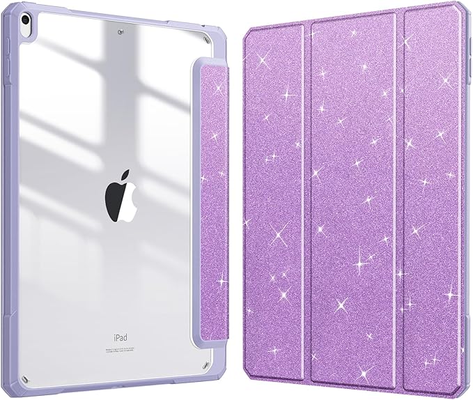 Fintie Hybrid Slim Case for iPad Air 3rd Generation 10.5" 2019 / iPad Pro 10.5 Inch 2017 - [Built-in Pencil Holder] Shockproof Cover with Clear Transparent Back Shell (Glittering Purple)