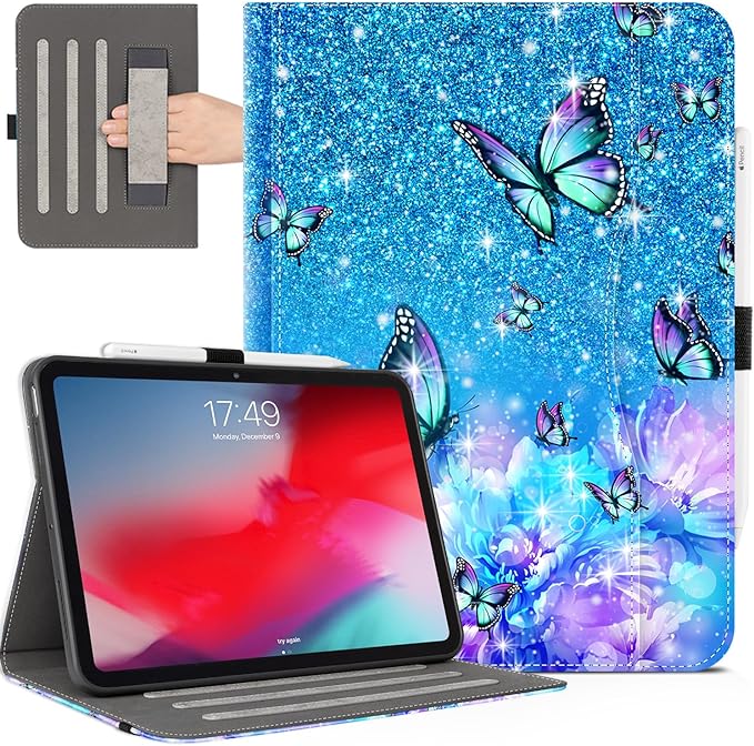 iPad Pro 13 inch Case (M5)2025, Case for iPad Pro 13-inch (M4) 2024 with Pencil Holder Multi-Angle View Adjustable Stand Shockproof Protective with Pocket/Hand Strap/Auto Wake Sleep,Flowers Butterfly
