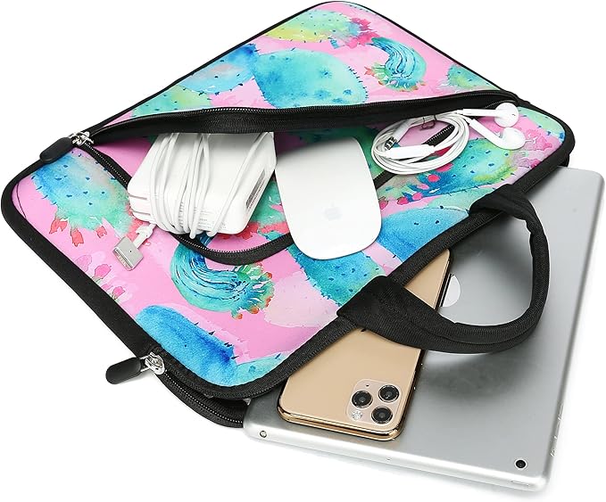 11 11.6 12 12.1 12.5 inches Laptop Sleeve Chromebook Case Ultrabook Case Notebook Sleeve PC Messenger Bag Tablet Case Neoprene Handle Sleeve for Men Women, Two Pockets(Colorful Cactus)