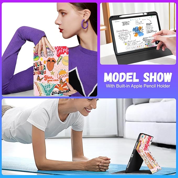 Uppuppy for iPad Pro 13 Inch Case 2024 - Women Cute Girls Folio Smart Cover with Pencil Holder Aesthetic Girly Pretty Unique Fashion for iPad Pro M4 13 Inch Cases A2925 A2926 A3007