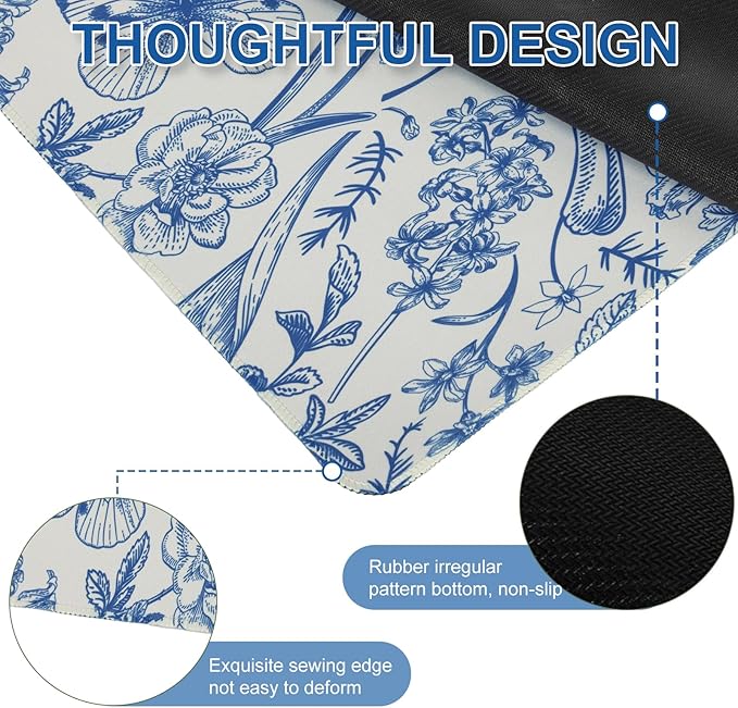 L-SPOUTTO Blue Floral Desk Mat for Keyboard and Mouse,Cute XXL Gaming Mouse Pad,Large 35.4x15.7in Non-Slip Rubber Base Keyboard Pad Waterproof Desktop Mat for Laptop Computer Work Home Office-Rabbits