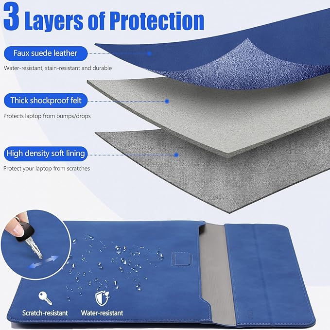 HYZUO 13 Inch Laptop Case Sleeve with Stand for 2026-2018 MacBook Air 13 M5 M4 M3 M2 M1, 2026 13" MacBook Neo, 2026-2016 MacBook Pro 13 M2 M1, iPad Pro/Air 13, Surface Pro 12-3, XPS 13, Klein Blue