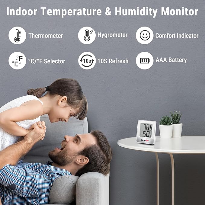 TempPro TP49 3 Pieces Digital Hygrometer Indoor Thermometer Humidity Meter Mini Hygrometer with Temperature and Humidity Monitor Outdoor and Room Thermometer Weather Station (Previously ThermoPro)