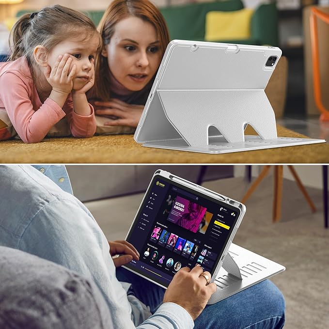 VIKESI Case for iPad Pro 12.9 6th / 5th / 4th / 3rd Generation Case 2022/2021/2020/2018,Multiple Angles Magnetic Stand Cover,Shockproof Soft Back,Pencil Holder,and Auto Sleep/Wake,Gray