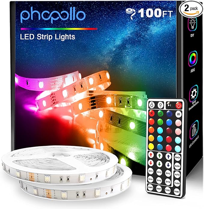phopollo 100ft Led Strip Lights, 5050 Led Lights for Bedroom, Kitchen, Home Decoration